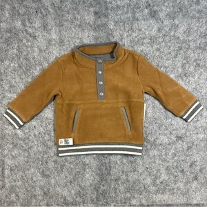 Baby GAP Warm Brown and Gray Sherpa Sweater Jacket Stripes Snaps 12-18 Months